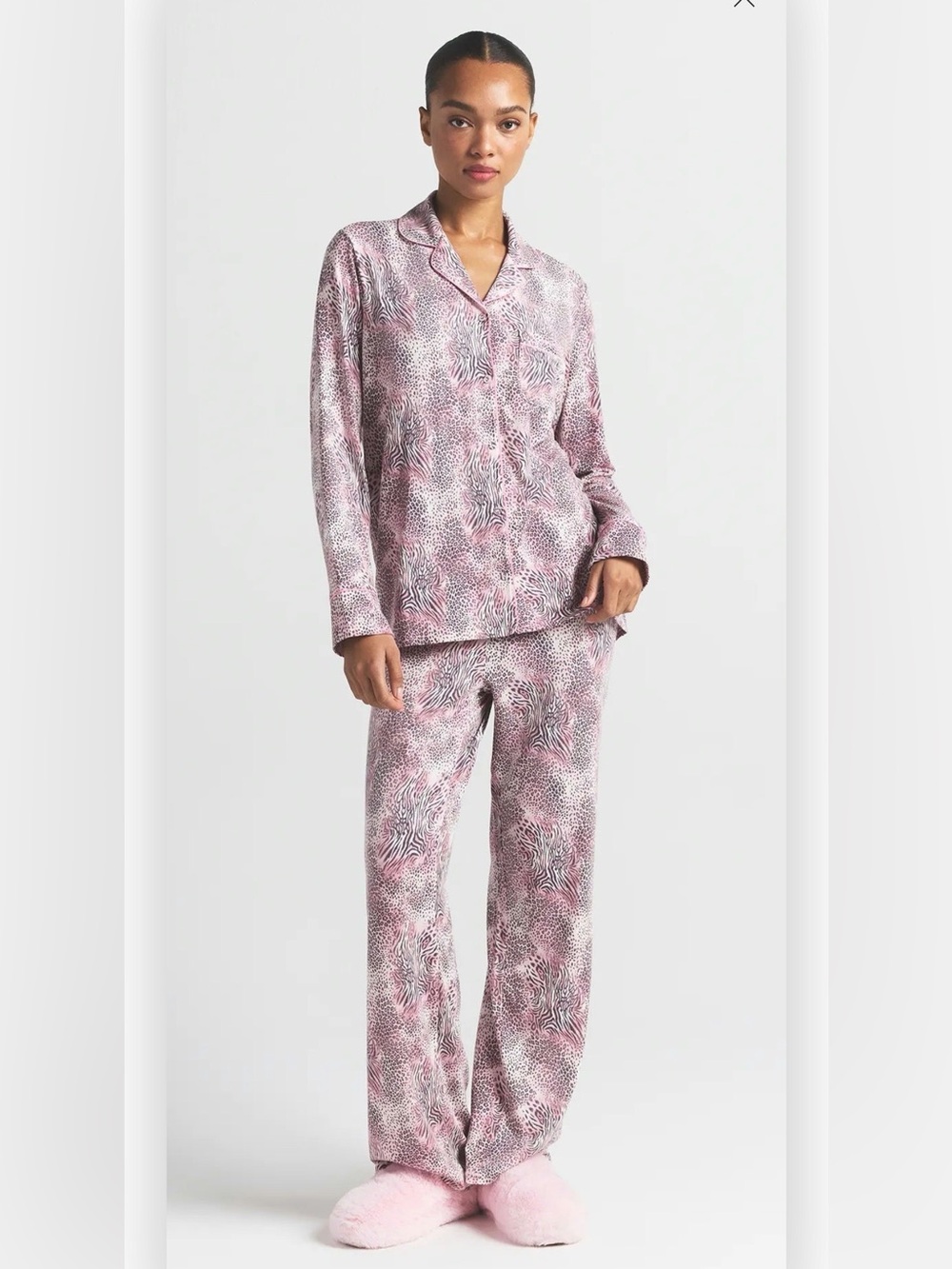 SKIMS Pink Animal-Print Satin Pajama Set